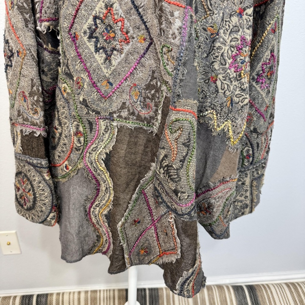 Baba Jacket Women's‎ One Size Multicolor 100% Wool Kimono Paisley Boho Patchwork - Picture 9 of 16
